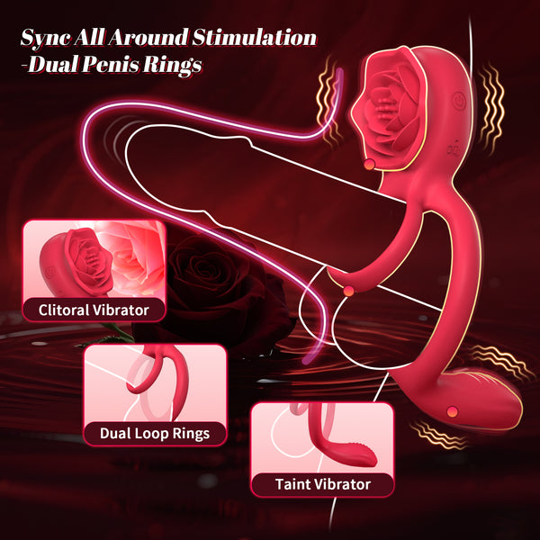 Rose Vibrating Cock Ring with Taint Testicle Clitoral Stimulator, App Remote Control Male Pleasure Penis Ring Vibrator, Couples Adult Sex Toys Games for Men Women, ZOOPLOU Couple Sex Toy Sex