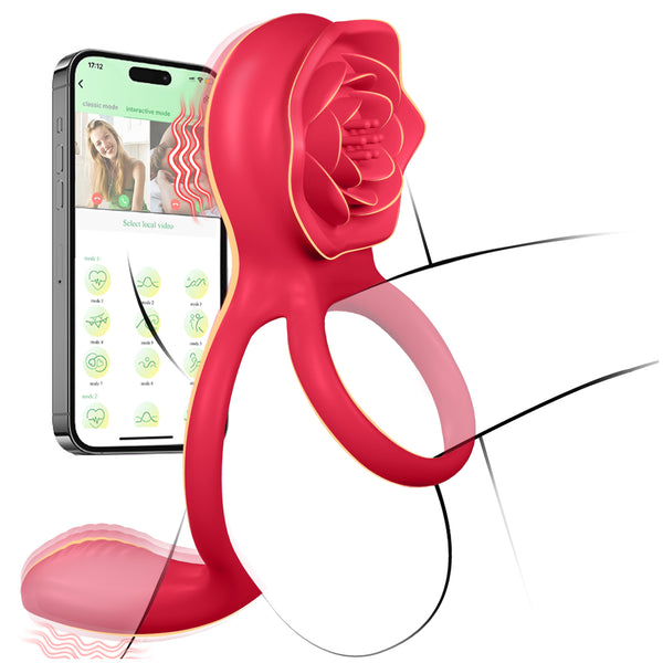 Rose Vibrating Cock Ring with Taint Testicle Clitoral Stimulator, App Remote Control Male Pleasure Penis Ring Vibrator, Couples Adult Sex Toys Games for Men Women, ZOOPLOU Couple Sex Toy Sex