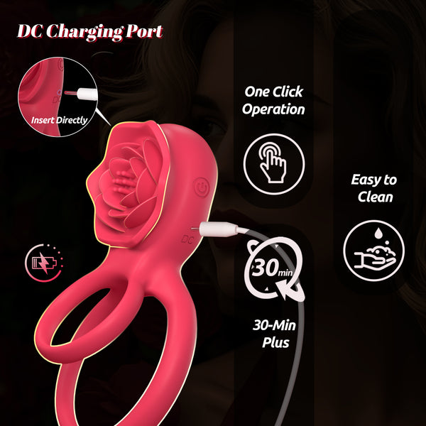 Rose Vibrating Cock Ring with Taint Testicle Clitoral Stimulator, App Remote Control Male Pleasure Penis Ring Vibrator, Couples Adult Sex Toys Games for Men Women, ZOOPLOU Couple Sex Toy Sex