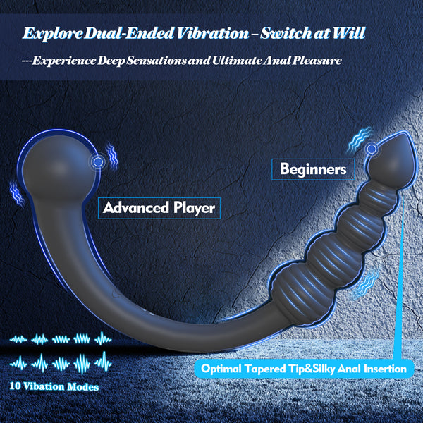 Dual-Ended Vibrating Prostate Massager Anal Beads Sex Toys, Curved Anal Dildo Butt Plug Vibrator, Male Adult Sex Toy for Men Women Couples, Porinda Long Prostate Wand Anal Trainer Game Play