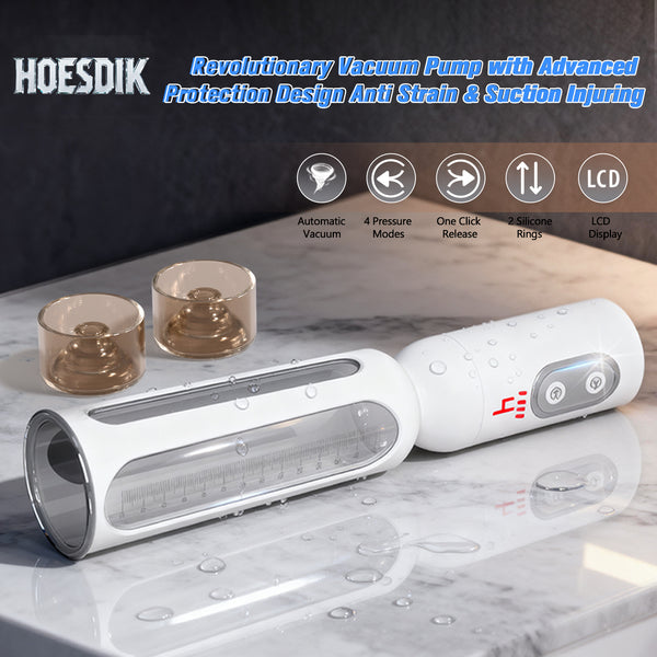 Electric Penis Vacuum Pump Enlarger with Anti-Strain Silicone Sleeve, Cock Extender Enhancer Stretcher with 4 Suction Modes, Male Masturbator Adult Sex Toys for Men Extension, Hoesdik Sex Machine