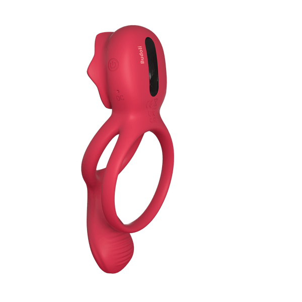 Budoli Vibrating Cock Ring with Rose Clitoral Stimulator & Testicle Massager – Pleasure Penis Ring Vibrator for Couples | 9 Vibration Modes for Enhanced Male Erection & Sensual Experience