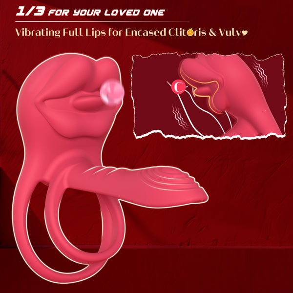 Vibrating Penis Sleeve Cock Ring with Full Lips Tongue Clitoral Stimulator, Penis Ring Vibrator Extender for G Spot Stimulation,Couples Adult Sex Toys for Men Women,HOESDIK Male Couple Sex Toy for Men Visit the HOESDIK Store