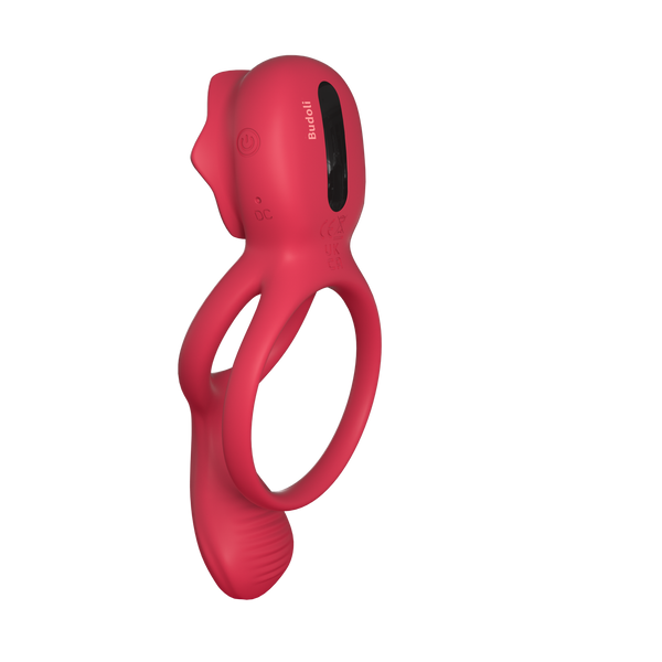 Budoli Vibrating Cock Ring with Rose Clitoral Stimulator & Testicle Massager – Pleasure Penis Ring Vibrator for Couples | 9 Vibration Modes for Enhanced Male Erection & Sensual Experience