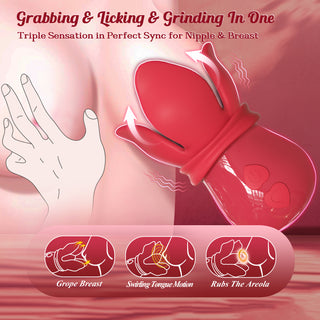 Grabbing Rose Nipple Sex Toy with 360° Tongue Licking Swirling Vibrator, Vibrating Nipple Clamps Women Couples Adult Sex Toys Games, QJWQJW Kinky Female Clitoral Stimulator BDSM Juguete Sexual