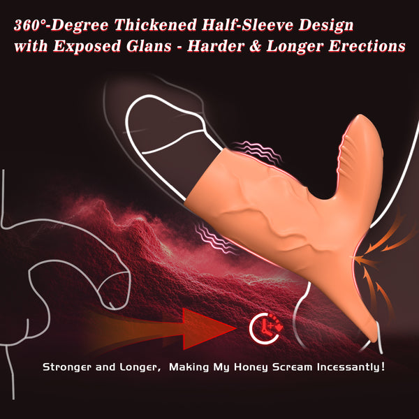 Vibrating Penis Sleeve Cock Ring with Clitoral Stimulator, Penis Ring Vibrator Extender for G Spot Stimulation, Couples Adult Sex Toys for Men Women, MHYNNR Girth Enhancer Sleeve Male Couple Sex Toy