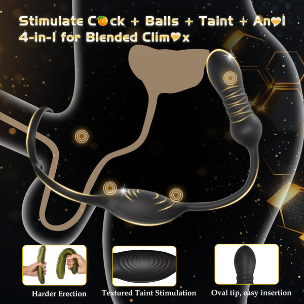 Thrusting Prostate Massager Anal Sex Toy with Vibrating Cock Ring Taint Testicle Stimulator, Remote Control APP Anal Butt Plug Dildo, Penis Ring Vibrator for Men, HNNPY Couples Male Adult Sex Toys