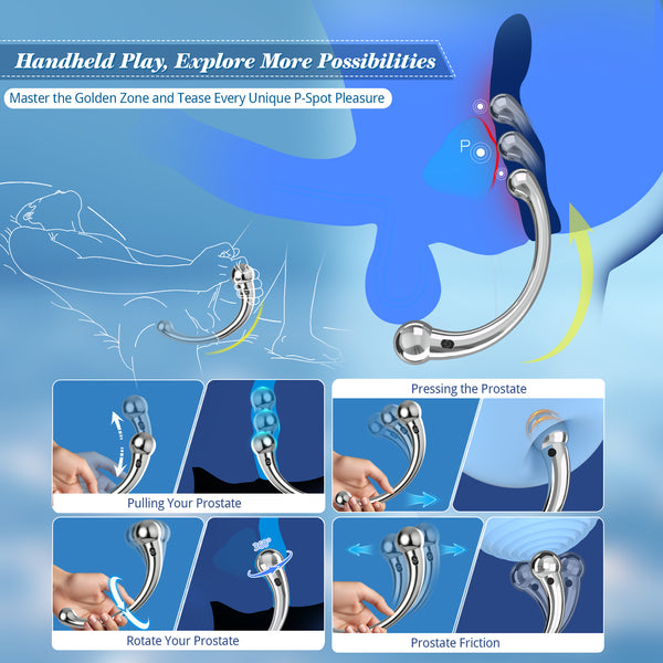 Metal Curved Prostate Massager, Double Ended Anal Sex Toys, Anal G Spot Dildo Vibrator, Vibrating Wand Anal Butt Plug Trainer, Porinda Male Adult Sex Toy for Men Couples Hot & Cold Play