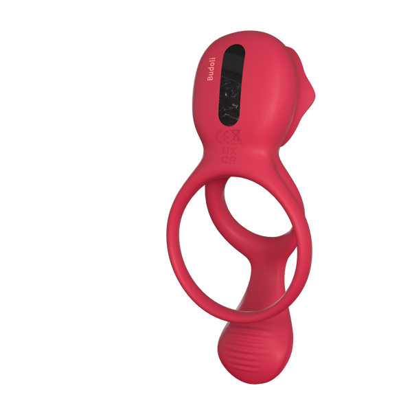 Budoli Vibrating Cock Ring with Rose Clitoral Stimulator & Testicle Massager – Pleasure Penis Ring Vibrator for Couples | 9 Vibration Modes for Enhanced Male Erection & Sensual Experience