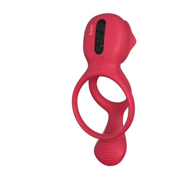 Budoli Vibrating Cock Ring with Rose Clitoral Stimulator & Testicle Massager – Pleasure Penis Ring Vibrator for Couples | 9 Vibration Modes for Enhanced Male Erection & Sensual Experience