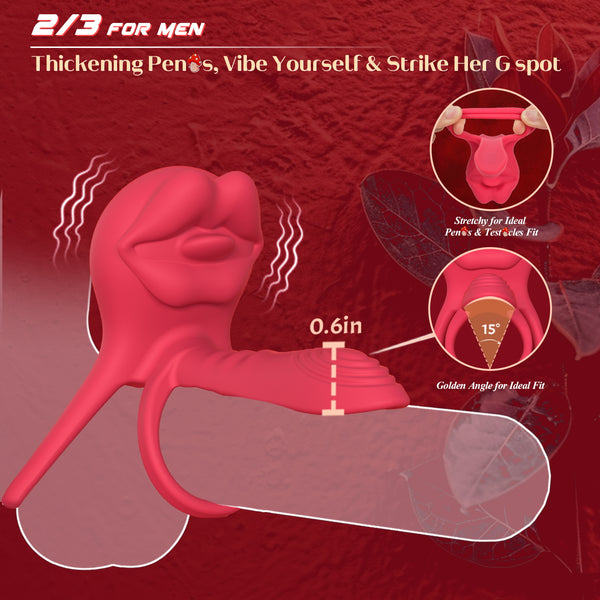 Vibrating Penis Sleeve Cock Ring with Full Lips Tongue Clitoral Stimulator, Penis Ring Vibrator Extender for G Spot Stimulation,Couples Adult Sex Toys for Men Women,HOESDIK Male Couple Sex Toy for Men Visit the HOESDIK Store