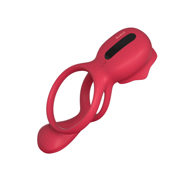 Budoli Vibrating Cock Ring with Rose Clitoral Stimulator & Testicle Massager – Pleasure Penis Ring Vibrator for Couples | 9 Vibration Modes for Enhanced Male Erection & Sensual Experience