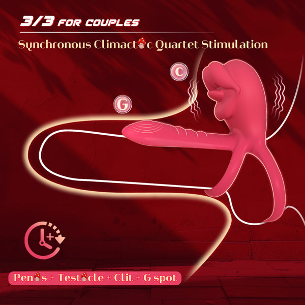 Vibrating Penis Sleeve Cock Ring with Full Lips Tongue Clitoral Stimulator, Penis Ring Vibrator Extender for G Spot Stimulation,Couples Adult Sex Toys for Men Women,HOESDIK Male Couple Sex Toy for Men Visit the HOESDIK Store