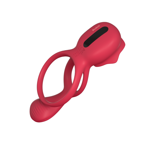 Budoli Vibrating Cock Ring with Rose Clitoral Stimulator & Testicle Massager – Pleasure Penis Ring Vibrator for Couples | 9 Vibration Modes for Enhanced Male Erection & Sensual Experience
