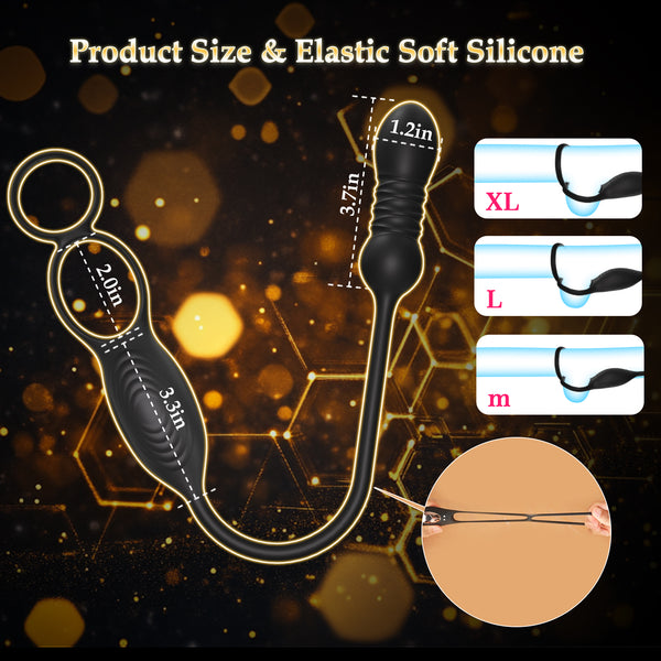 Thrusting Prostate Massager Anal Sex Toy with Vibrating Cock Ring Taint Testicle Stimulator, Remote Control APP Anal Butt Plug Dildo, Penis Ring Vibrator for Men, HNNPY Couples Male Adult Sex Toys