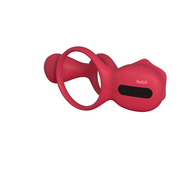 Budoli Vibrating Cock Ring with Rose Clitoral Stimulator & Testicle Massager – Pleasure Penis Ring Vibrator for Couples | 9 Vibration Modes for Enhanced Male Erection & Sensual Experience