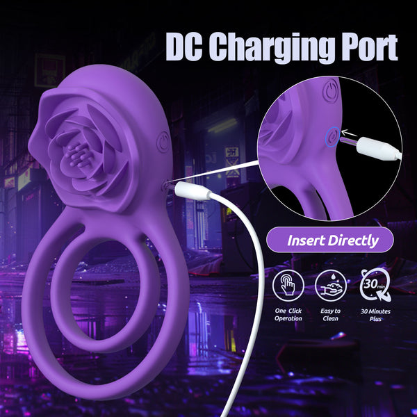 Vibrating Cock Ring with Rose Clitoral Stimulator, Pleasure Penis Ring Vibrator Couples Adult Sex Toys for Men Women, 7 Vibrations Male Couple Sex Toy Clitoris Vibrator, Cock Rings Vibrators for Men
