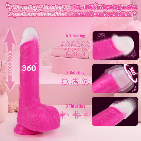 Thrusting Soft Pink Liquid Silicone Jelly Dildo, Suction Cup Fantasy Anal G Spot Rotating Vibrating Realistic Strap On Dildo, Remote Control Vibrator, YUKZEN Women Female Couples Adult Sex Toys Games