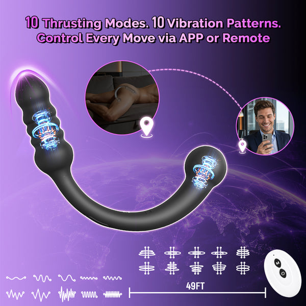 Thrusting Curved Prostate Massager, AI Sync Double Ended Anal Beads Sex Toys, Anal G Spot Dildo Vibrator, Vibrating Wand Anal Butt Plug Trainer, APP Remote Control Male Adult Sex Toy for Men Couples