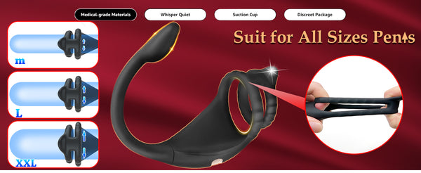 APP Controlled Vibrating Cock Ring with Mini Bullet - Remote Control Prostate Sex Toy and Anal Plug for Men