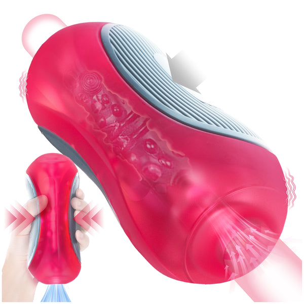 Squeezable Jelly Sleeve Manual Sucking Male Masturbator Adult Sex Toys for Men, Automatic Vibrating Realistic Textured Pocket Pussy, Penis Vibrator Stroker, Onahole Blowjob Sex Toy Machine for Men