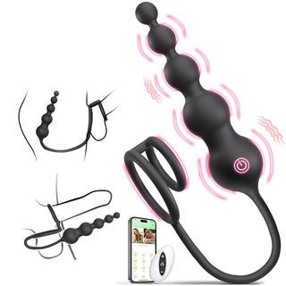 Anal Beads Couples Male Adult Sex Toys - Vibrating Anal Butt Plug with Cock Ring, Strap On Anal Dildo, Remote Control APP Prostate Massager Penis Ring Vibrator with 9 Vibrations, HNNPY Sex Toy for Men