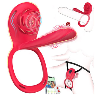 Sex Spielzeug für die Paare Frau Männer, Strap on BDSM Rose Vibration für Frauen, Bondage Vibratorensets für Frauen Klitoris G Punkt mit Fernbedienung Leise, Penisring Vibrator App,Sexspielzeug Spiele