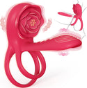 Vibrating Cock Ring Penis Sleeve with Rose Clitoral Stimulator, Penis Ring Vibrator Couples Adult Sex Toys for Men Women, Male Female Couple Sex Toy with G Spot Clitoris Vibrator