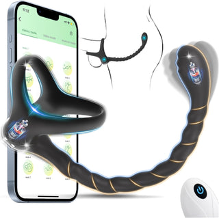 Anal Adult Sex Toys for Men, 4 in 1 Prostate Massager Male Couples Sex Toy with Vibrating Cock Ring Taint Stimulator, HOESDIK APP Remote Control Anal Butt Plug Penis Ring Vibrator, Anal Beads