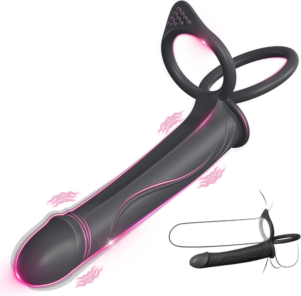 Anal Couples Male Adult Sex Toys - Strap On Anal Dildo with Vibrating Cock Ring, Vibrating Anal Butt Plug Penis Sleeve Vibrator Sex Toy 10 Vibrations, LNIIY Double Dildo for Men Couple Women Pleasures