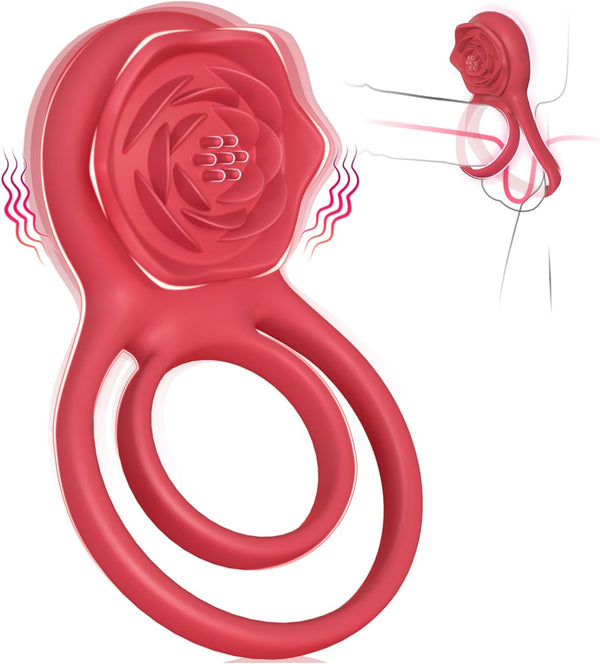 Vibrating Cock Ring with Rose Clitoral Stimulator, Pleasure Penis Ring | loveorl Vibrating Cock Ring with Rose Clitoral Stimulator, Pleasure Penis Ring | loveorl