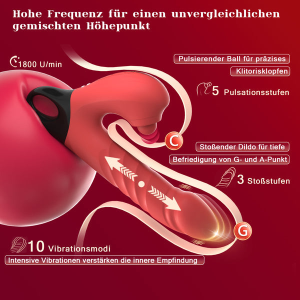 Dildo Vibrator Stoßfunktion, 3 in 1 G Punkt Vibration für Frauen Klitoris, Sex Spielzeug für die Frau Paare Extrem, Realistische Silikon Anal Dildo, Budoli Sexspielzeug 3 Stoss 5 Lecken 10 Vibrationen