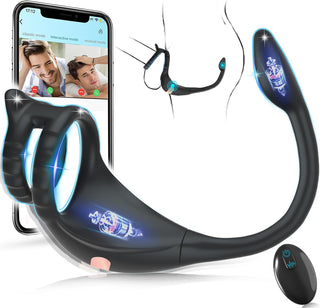 APP Controlled Vibrating Cock Ring with Mini Bullet - Remote Control Prostate Sex Toy and Anal Plug for Men