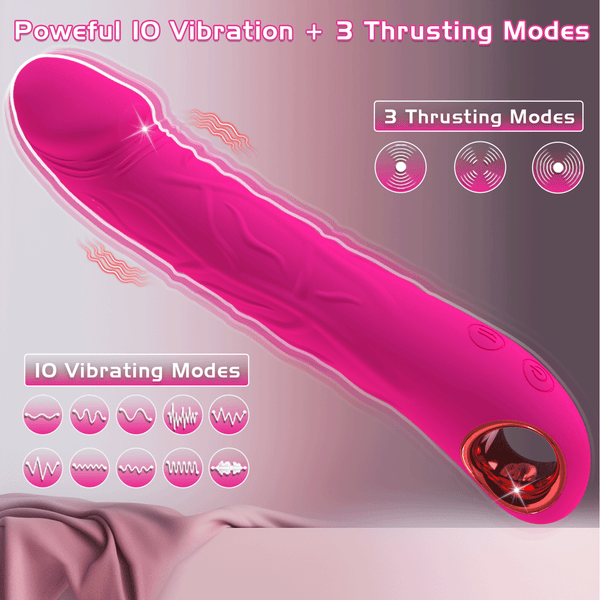 Thrusting Vibrating Dildo, 2 in 1 Female G Spot Vibrator, Soft Silicone Realistic Anal Dildos Adult Women Sex Toys with 10 Vibrating 3 Thrust Modes, LITLLS Thrusting Sex Toy Machine for Women Pleasure
