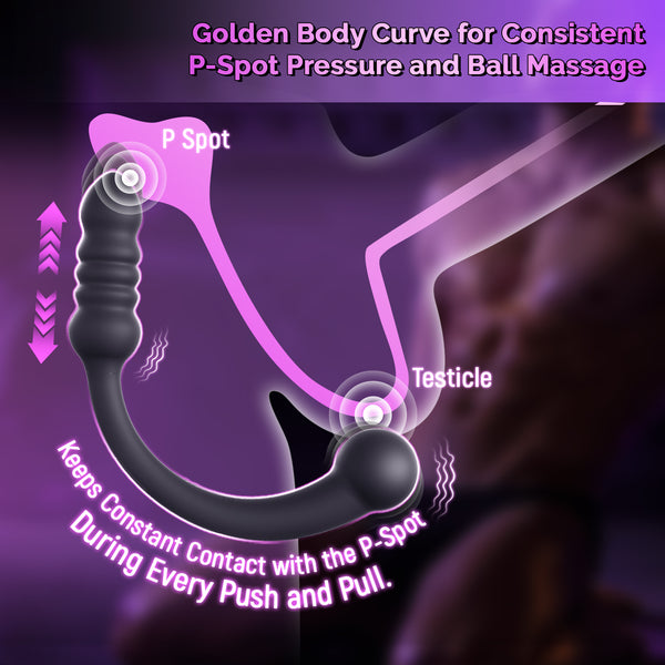 Thrusting Curved Prostate Massager, AI Sync Double Ended Anal Beads Sex Toys, Anal G Spot Dildo Vibrator, Vibrating Wand Anal Butt Plug Trainer, APP Remote Control Male Adult Sex Toy for Men Couples