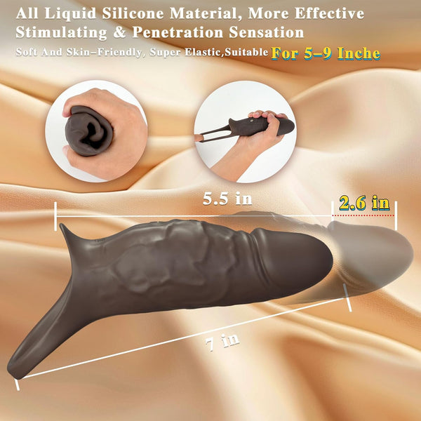 Vibrating Penis Sleeve Cock Ring, All Liquid Silicone Couples Adult Sex Toys for Men Women, Penis Extender Vibrator Girth Enhancer Sleeve for Penis Testicles G Spot, LNIIY Male Couple Sex Toy Erection