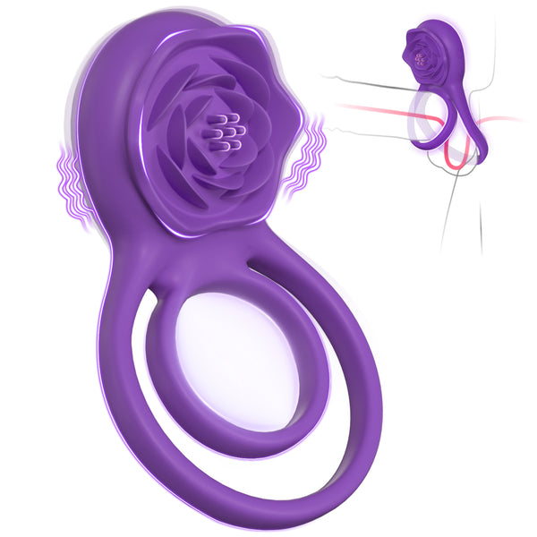 Vibrating Cock Ring with Rose Clitoral Stimulator, Pleasure Penis Ring Vibrator Couples Adult Sex Toys for Men Women, 7 Vibrations Male Couple Sex Toy Clitoris Vibrator, Cock Rings Vibrators for Men