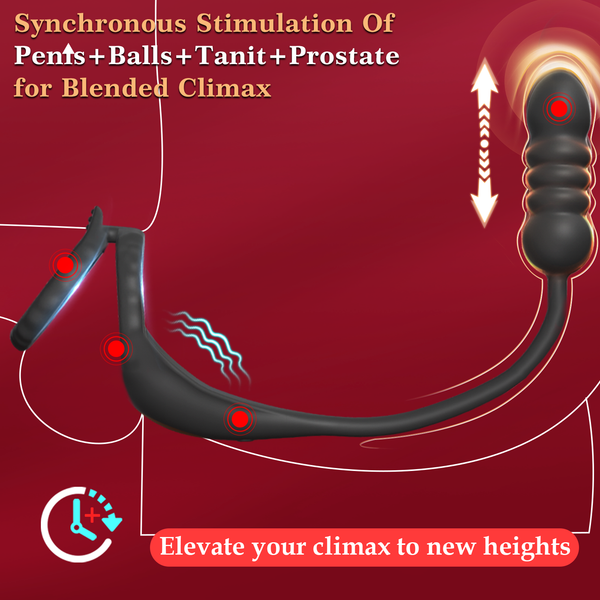 Thrusting Prostate Massager Sex Toy with Vibrating Cock Ring Taint Stimulator, Anal Dildo Vibrator Adult Sex Toys Games, MXUXEN Kinky Remote Control Silicone Anal Butt Plug Trainer Stimulator for Men