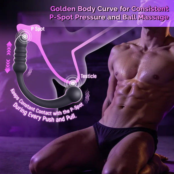 Thrusting Curved Prostate Massager, AI Sync Double Ended Anal Beads Sex Toys, Anal G Spot Dildo Vibrator, Vibrating Wand Anal Butt Plug Trainer, APP Remote Control Male Adult Sex Toy for Men Couples