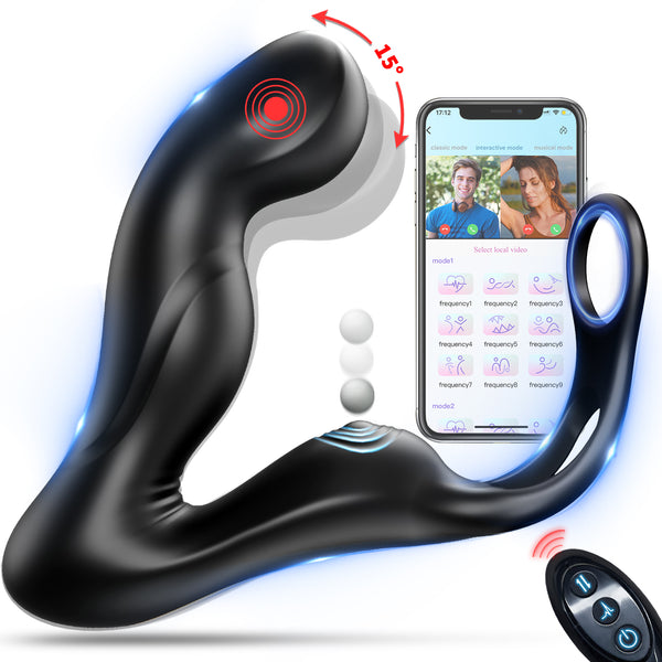 Anal Male Adult Sex Toys - Wiggling Prostate Massager Tapping Taint Stimulator with Cock Ring, Vibrating APP Remote Control Anal Butt Plug Penis Ring Vibrator Sex Toy for Men Couples, HNNPY Anal Dildo