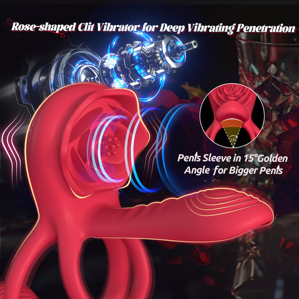 Vibrating Cock Ring Penis Sleeve with Rose Clitoral Stimulator, Penis Ring Vibrator Couples Adult Sex Toys for Men Women, Penis Extender for Penis Testicles Taint G Spot, Healexcer Male Couple Sex Toy