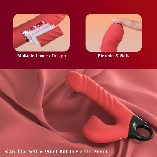 Thrusting Vibrating Dildo, 3 in 1 Female G Spot Vibrator with Clitoral Stimulator, Women Adult Sex Toys 3 Thrust 5 Pulsating 10 Vibrating Modes, YUKZEN Rabbit Sex Toy Dildo for Women Couples Pleasure