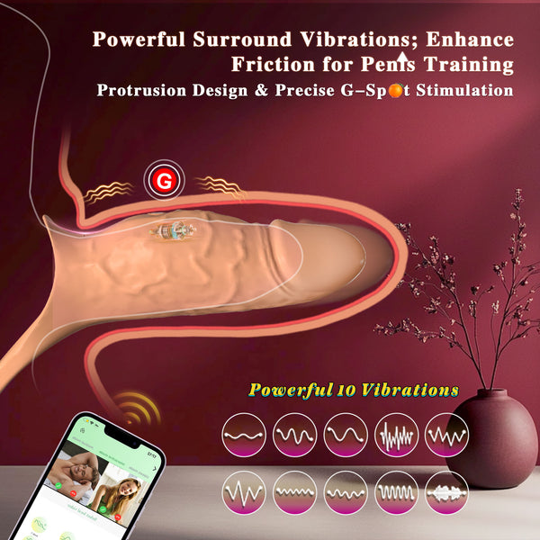 Vibrating Penis Sleeve Cock Ring, All Liquid Silicone Soft Couples Adult Sex Toys for Men Women, APP Penis Extender Vibrator Girth Enhancer Sleeve for Penis Testicles G Spot, LNIIY Male Couple Sex Toy