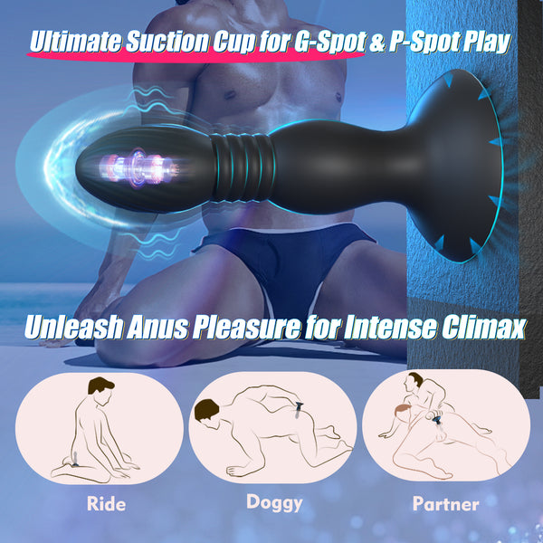 Thrusting Vibrating Anal Plug Sex Toys with Suction Cup, Remote Control Prostate Massager Butt Plug Vibrator, Anal Male Adult Sex Toy for Men Women Couples, HNNPY Anal Dildo Anal Trainer Game Play