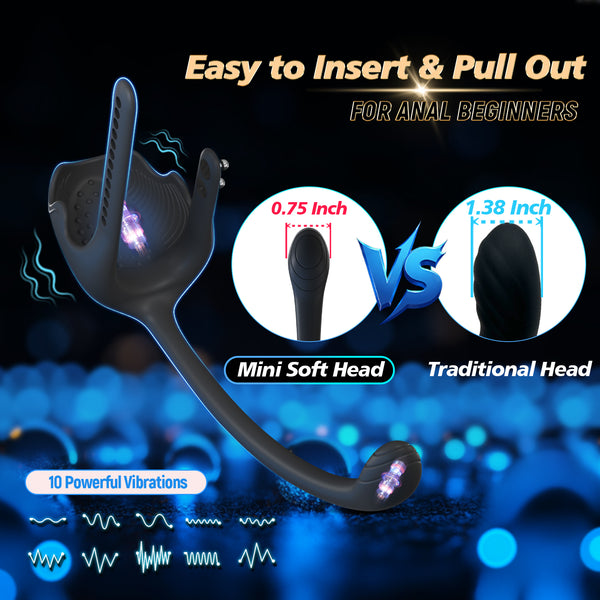 Anal Sex Toy Testicle Taint Stimulator with Adjustable Vibrating Cock Ring, Remote Control Vibrating Anal Butt Plug, Prostate Massager Penis Ring Vibrator for Men, Porinda Couples Male Adult Sex Toys