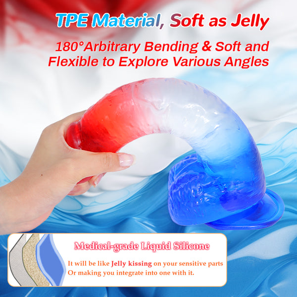 Huge Thick Clear Dildo 2.38" Diameter “11" Long, XL Big Fat G Spot Anal Dildos with Strong Suction Cup, Red Blue Jelly Soft Real Dildo Women Couples Male Adult Sex Toys, Strap On Penis Female Sex Toy