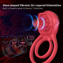 Vibrating Cock Ring with Rose Clitoral Stimulator, Pleasure Penis Ring Vibrator Couples Adult Sex Toys for Men Women, 7 Vibrations Male Couple Sex Toy, Light Rose