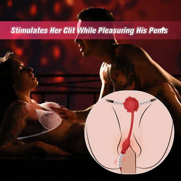 Women Couples Rose Pearl Thong Wearable Panty Vibrator, BDSM Grinding Vibrating Panties Couple Female Adult Sex Toys Games, App Remote Control Clitoral Vagina Taint Vibrator, Bondage Clitoris Sex Toy