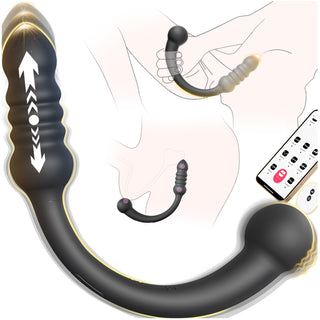 Thrusting Curved Prostate Massager, AI Sync Double Ended Anal Beads Sex Toys, Anal G Spot Dildo Vibrator, Vibrating Wand Anal Butt Plug Trainer, APP Remote Control Male Adult Sex Toy for Men Couples