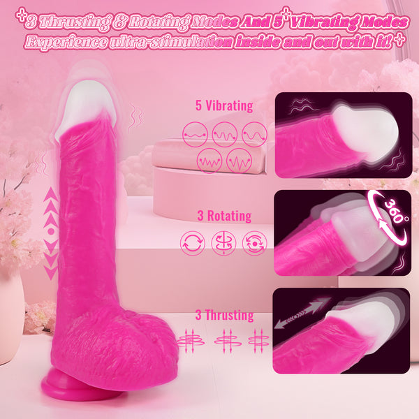 Thrusting Soft Pink Liquid Silicone Jelly Dildo, Suction Cup Fantasy Anal G Spot Rotating Vibrating Realistic Strap On Dildo, Remote Control Vibrator, YUKZEN Women Female Couples Adult Sex Toys Games